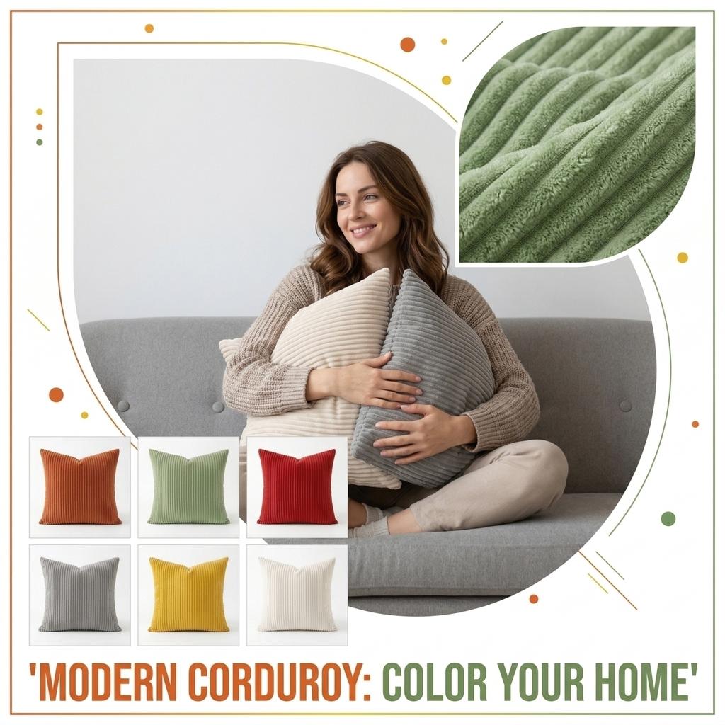 Fine Stripe Corduroy Throw Pillow Cover For Living Room Sofa