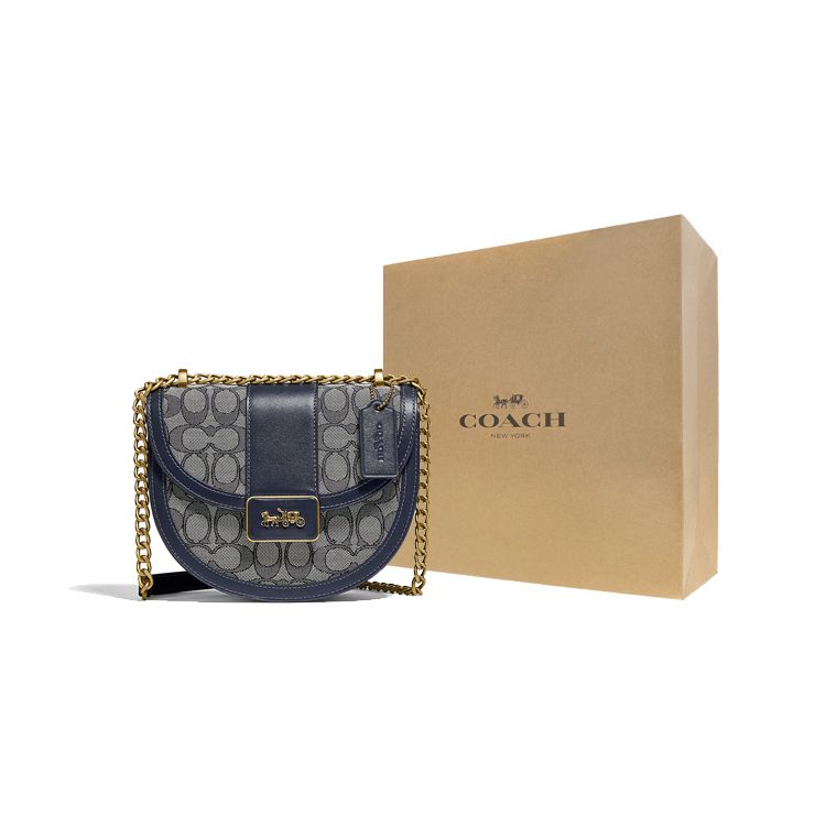 Coach Alie 20 Saddle Signature Jacquard And Leather Crossbody Bag Women crossbody bag Navy-Blue C3464-B4RH3