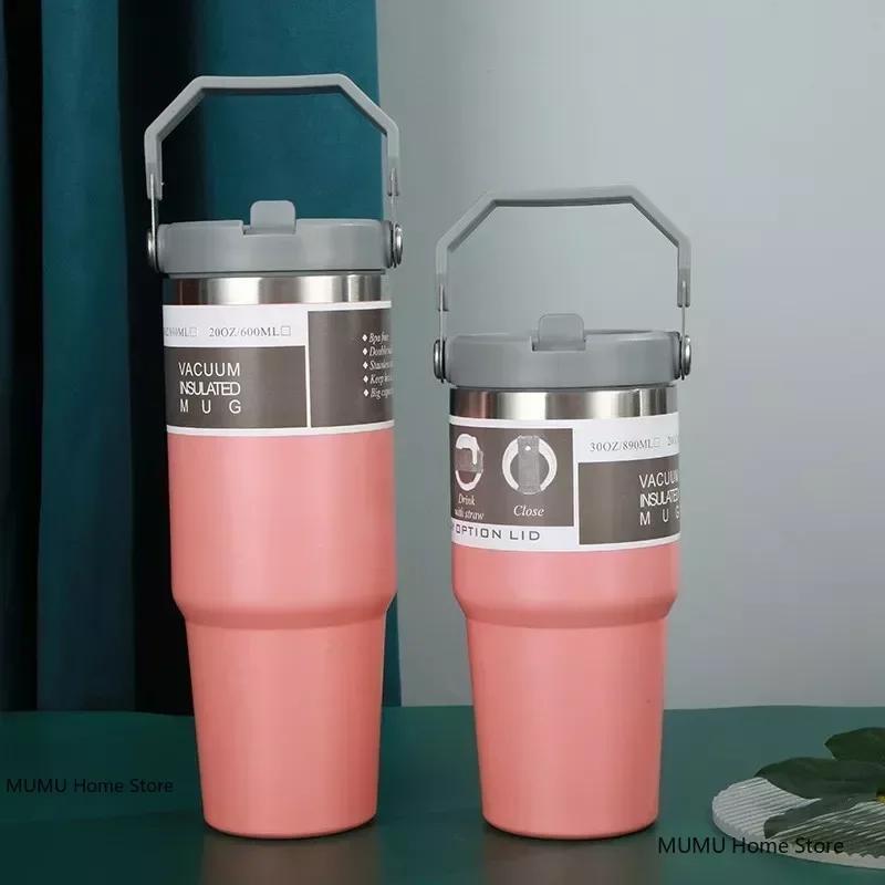 20oz/30oz Stainless Steel Thermos Mug With Straw Keeps Cold and Heat Thermal Mug Tumbler Outdoor Sports Thermal Water Bottle