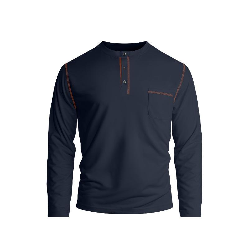 Men's Solid Color Stand Collar Henley Shirt, Long Sleeve Business Casual Sports Top, Spring Summer Daily Versatile Pullover T-Shirt