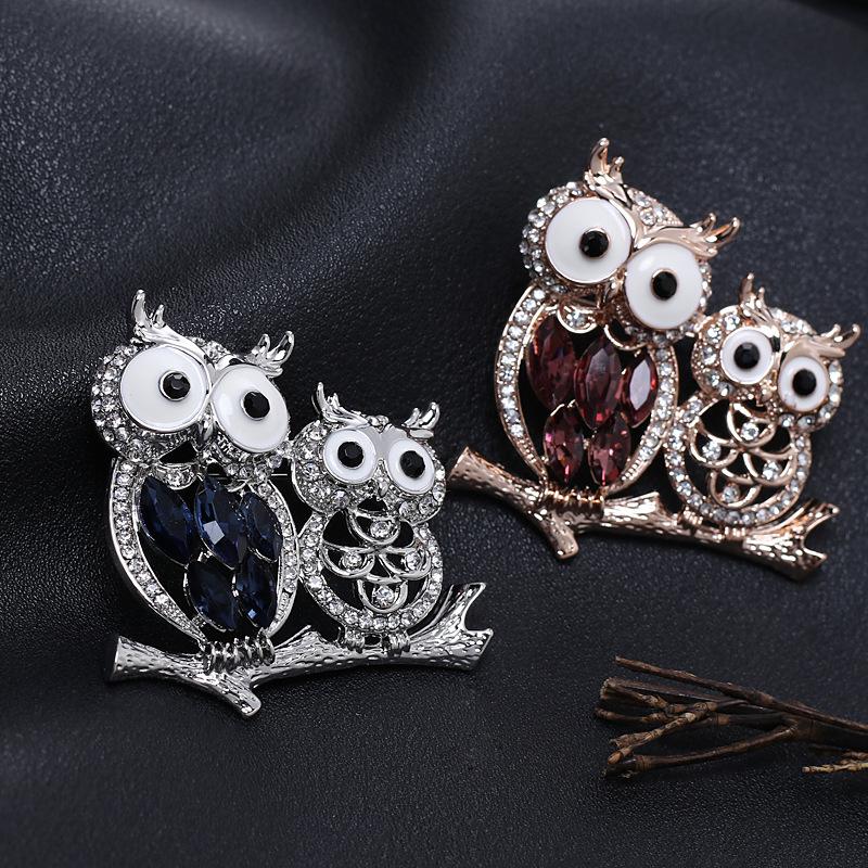 Милая винтажная брошь в виде совы, женская модная брошь в виде животного, нежная бриллиантовая булавка, мультяшные аксессуары