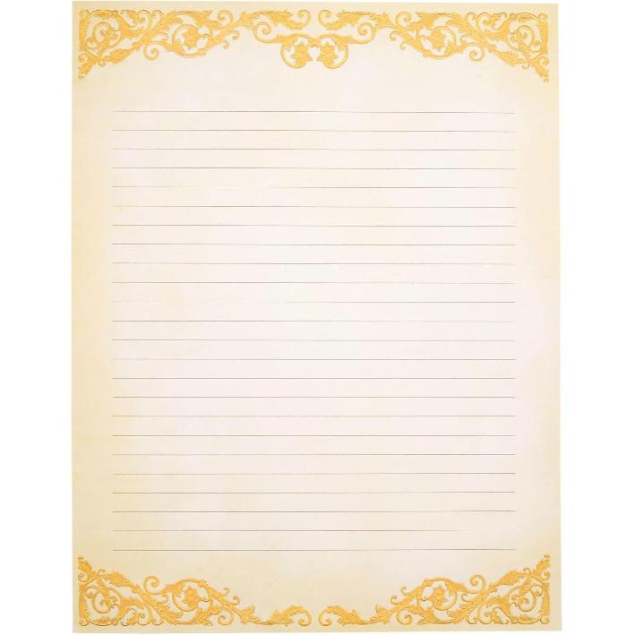 Pipilo Press Letter Writing Paper Set - 48 Sheets, 8.5 x 11 In, Ivory - Vintage Lined Stationery with Gold Border for Decorative & Fancy Handwritten