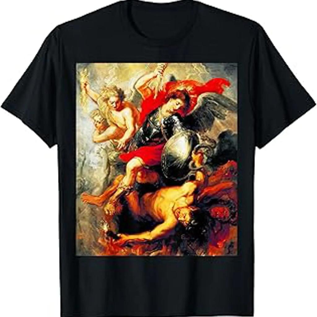 Футболка Saint Michael expelling Lucifer and The Fallen Angels винтажная стираная мужская удобная уличная мода универсальная
