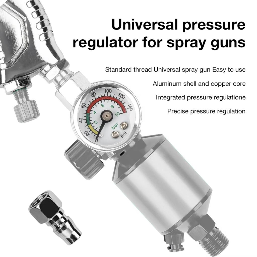 Регулятор воздуха Воздушный фильтр Краскопульт Манометр регулятора воздуха Воздушный распылитель Встроенный фильтр-влагоотделитель Регулятор для краскопульта