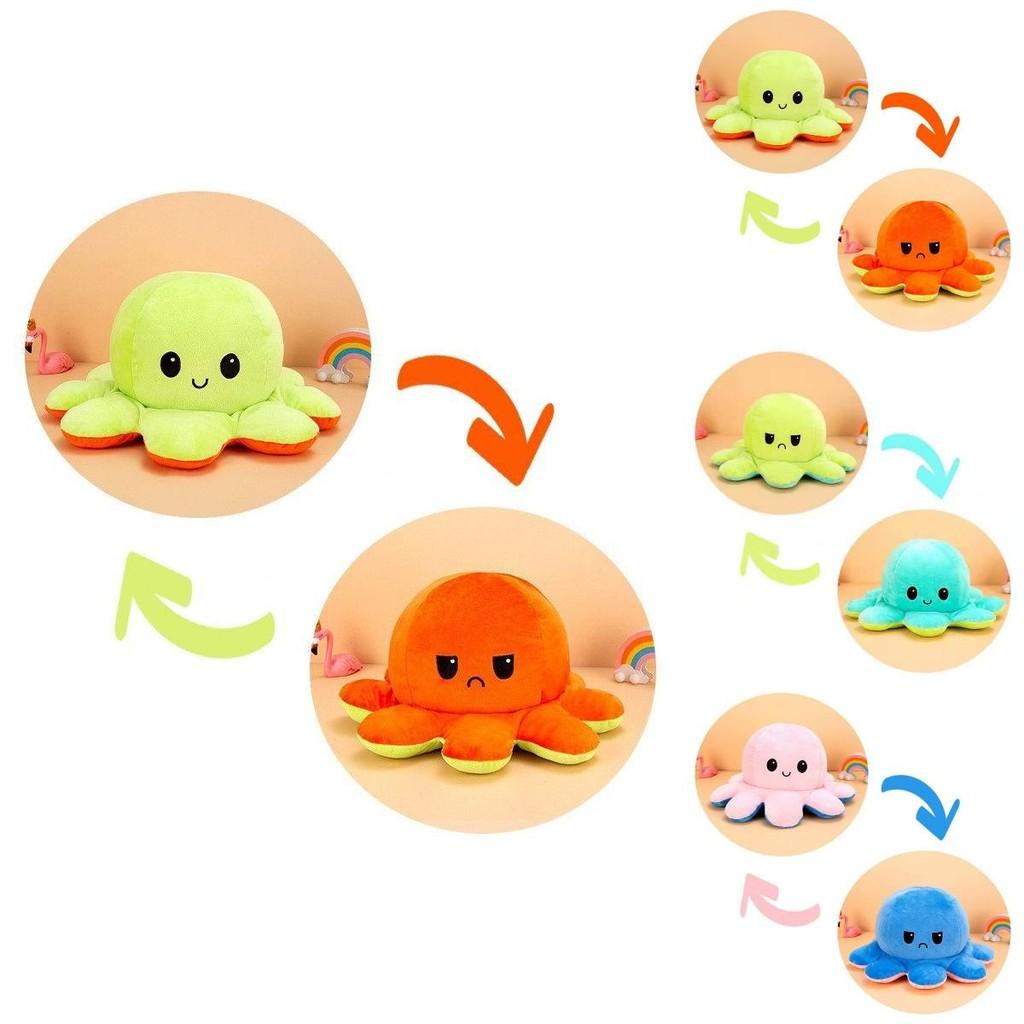Unique Double-sided Flip Reversible Octopus Plush Toy With Realistic Expressions For Children
