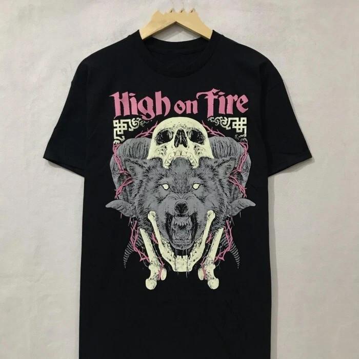 Винтаж HIGH ON FIRE Группа Любитель Музыки Хлопок Черный Все Размеры Унисекс Футболка TR186