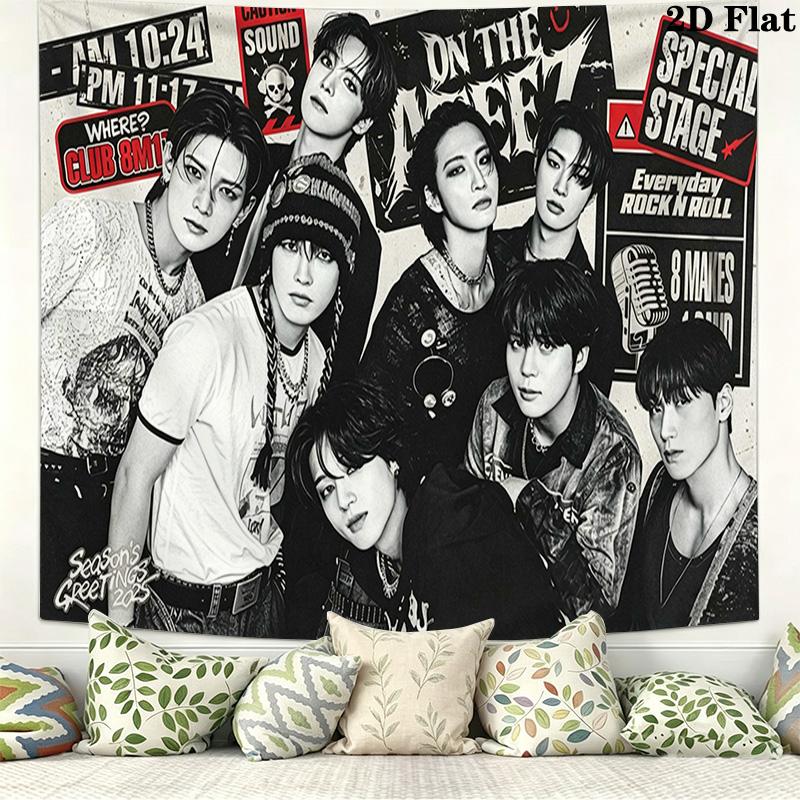 Ateez Poster Wall Tapestry Aesthetic Wall Hanging Printed Fabric Blanket Decorative Tapestries for Bedroom Living Room Home Decor