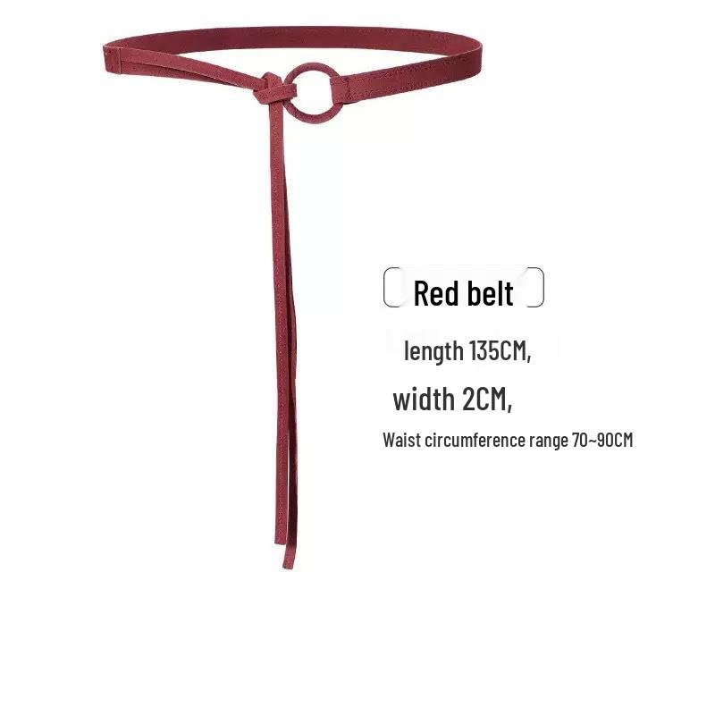 Винтажный красный шелковый шарф-пояс - Женский хип-хоп панк ленточный пояс с цепочкой для джинсов