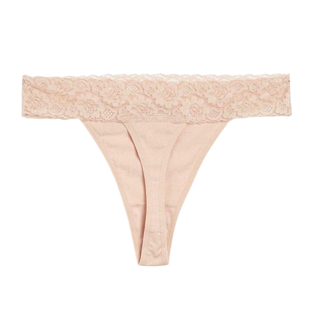 Be You Womens/Ladies Lace Trim Cotton Thong (Pack of 5)