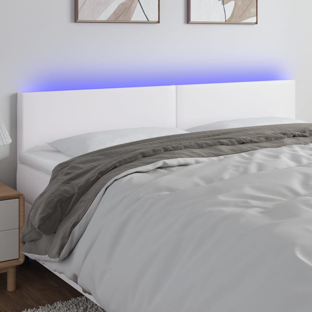 Vidaxl Zagłówek Do Łóżka Z Led, Biały, 200X5X78/88 Cm, Sztuczna Skóra