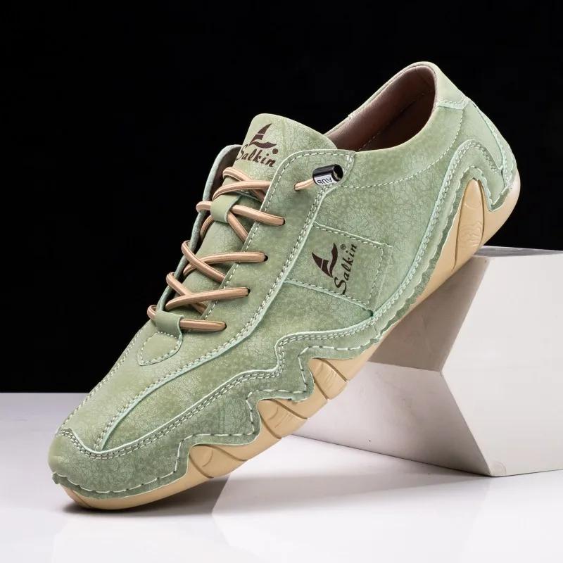 Мода Мода Ручная работа Мужские Кожаные Повседневные Туфли Роскошные Мокасины из Мягкой Кожи Коровьей Кожи 2025Новые Мужские Кроссовки Уличные Нескользящие Походные Ботинки