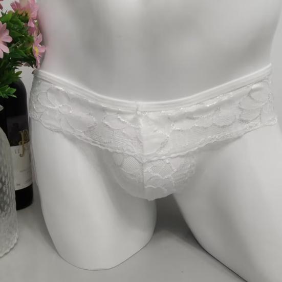 Men Underpants Hollow Out Lace Thin Low-waist Jockstraps Pouch Male Panties Gay