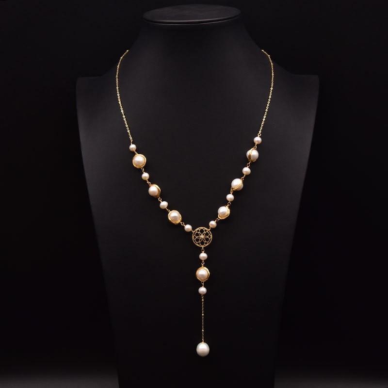 Handmade Freshwater Pearl Pendant Necklace Women Vintage Wrap Wire Sweater Chain Boho Chic Jewelry