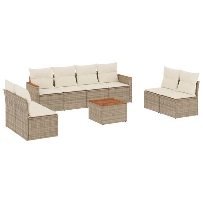 VidaXL Salon de Jardin avec Coussins 9 pcs, Canapés de Terrasse, Ensemble de Meubles de Patio, Mobilier d'Extérieur, Beige 3258299