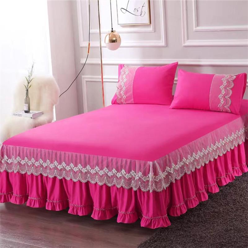 3 шт. кружевная юбка-кровать с рюшами, кружевная юбка, стильное покрывало в стиле принцессы, противоскользящее покрытие для двуспальной кровати 1,8 м с защитным ремешком