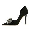 BIGTREE European and American High-heeled Stiletto Shallow Mouth Pointed Side Hollow-out Cloth Super High Heel Diamond-bow Single Shoe