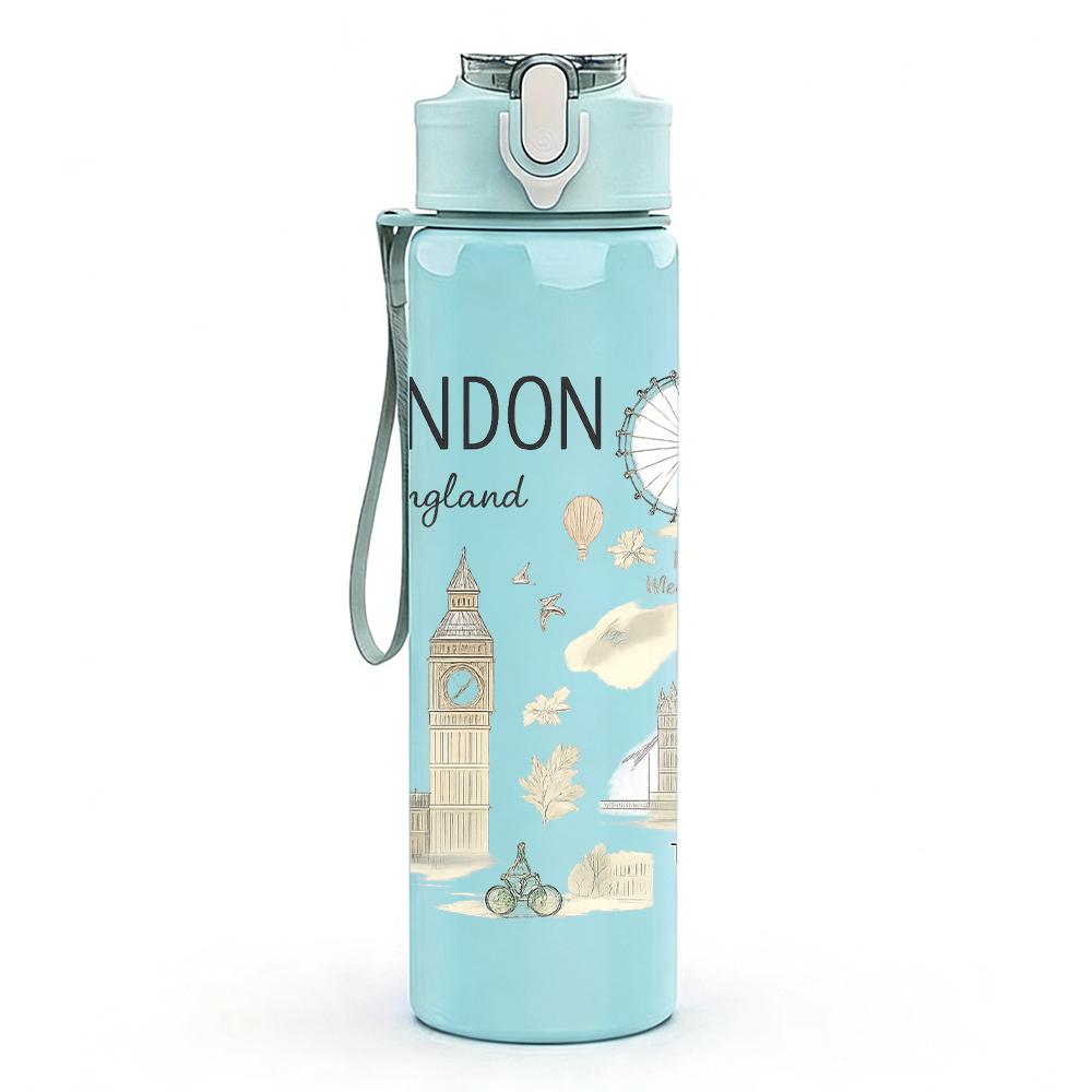 1PC London City Map 750ml Color Plastic Sports Water Bottle Leakproof Flip Straw Lid For Sports Office Home Use