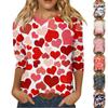 Женская мода, повседневная свободная футболка с принтом на День святого Валентина и круглым вырезом, рукав 3/4, женский топ