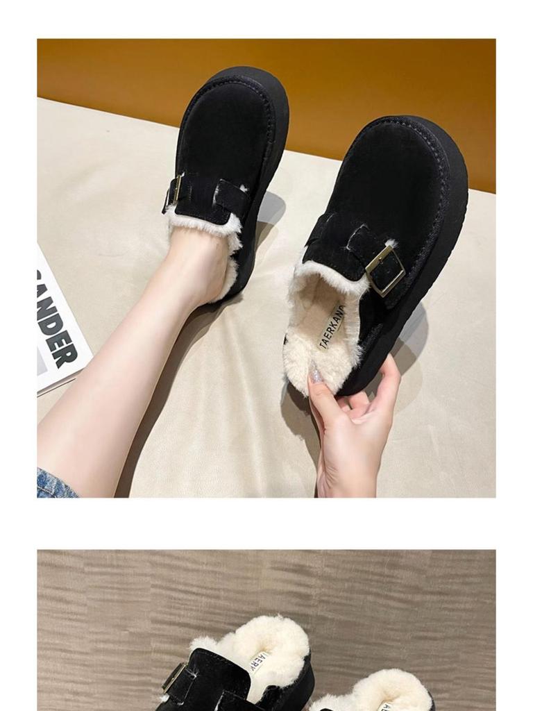 2025 Women's Velvet Warm Birkenstock Clogs - Toe Cap, Thick Sole, Black/Brown