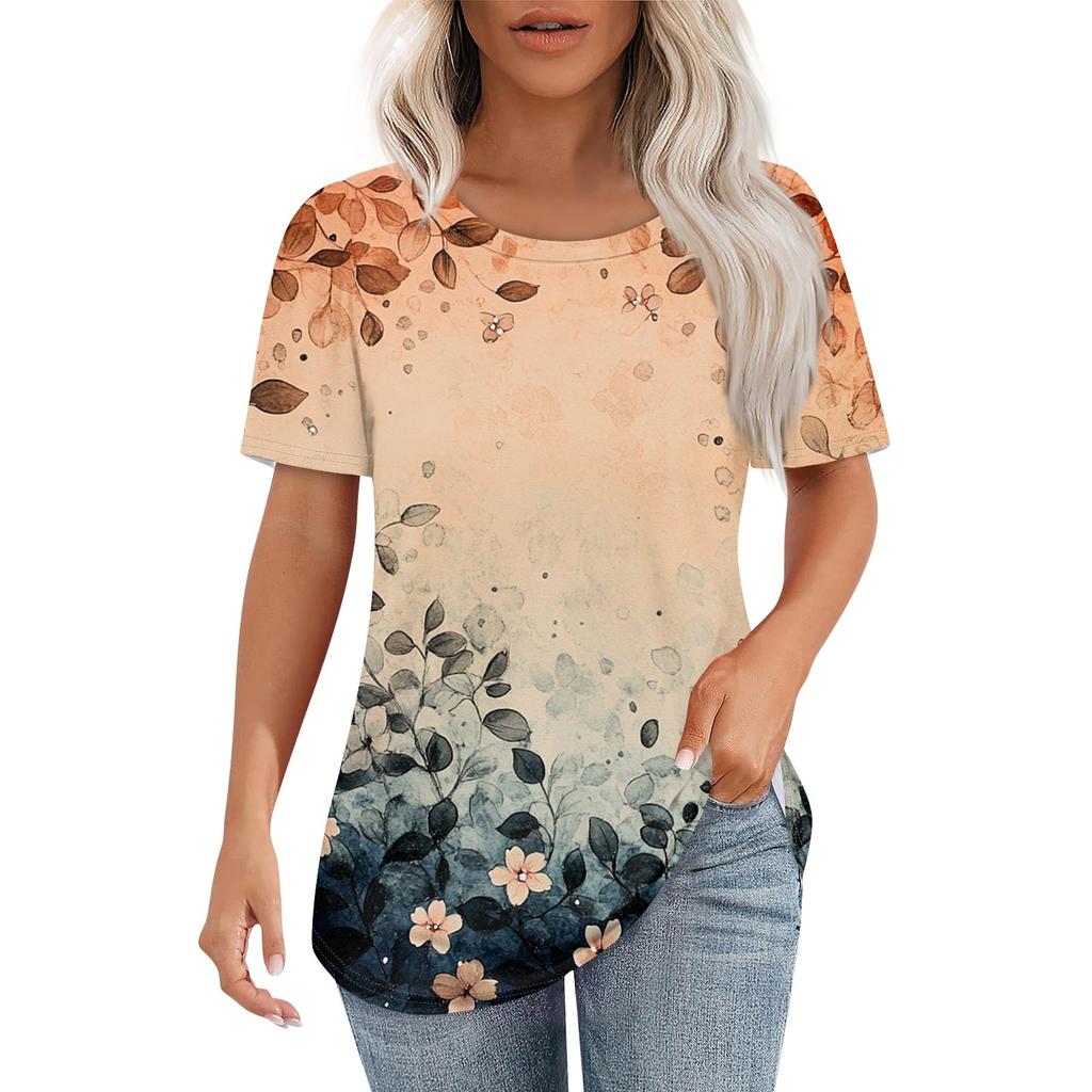 Women's Retro Printed Fashion Casual Round Neck Short Sleeve T-Shirt Top