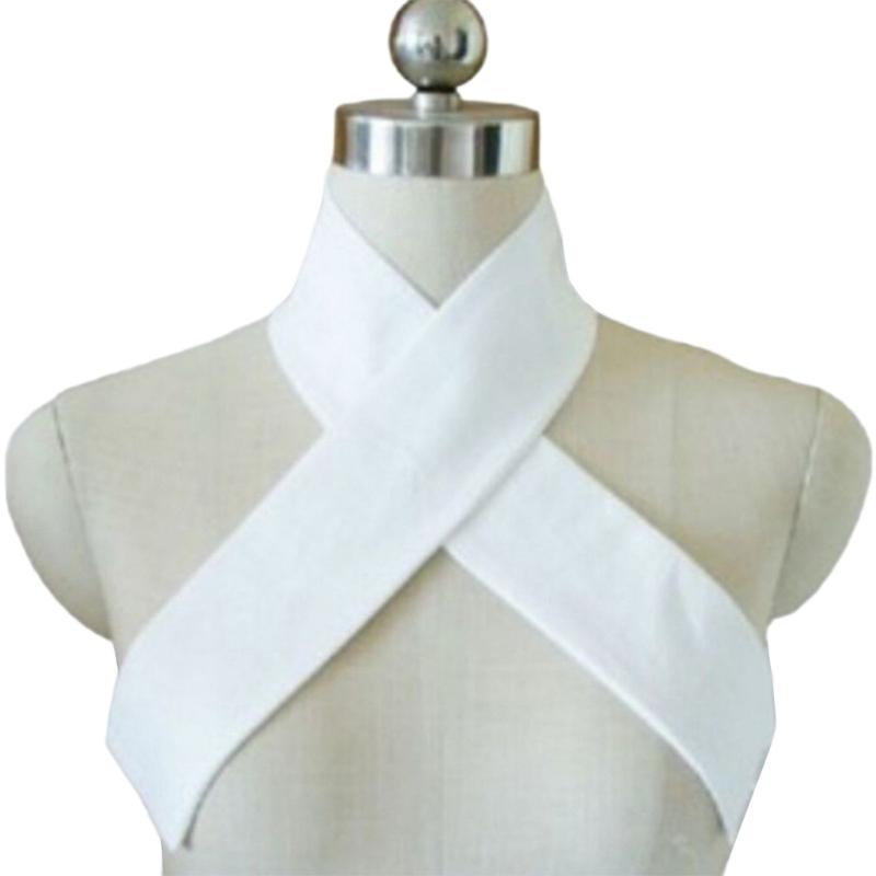 Chinese Ancient Style Detachable False Collar Crisscross Neckline White Skinny Long Scarf Waistband for Women Mens