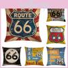 Классическая наволочка с узором Route 66 из прочного хлопково-льняного материала для домашнего уюта