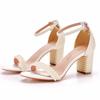 7cm Thick Heel Shallow Mouth One-strip Sandals Round Toe Square Root Thick Heel Sandals White Pearl Sandals Bridal Wedding Shoes