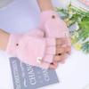 Half-finger Flip Gloves Winter Wool Knitted Gloves Touch Screen Thickened Warm and Cold-proof Student Riding Female Winter Fingers
