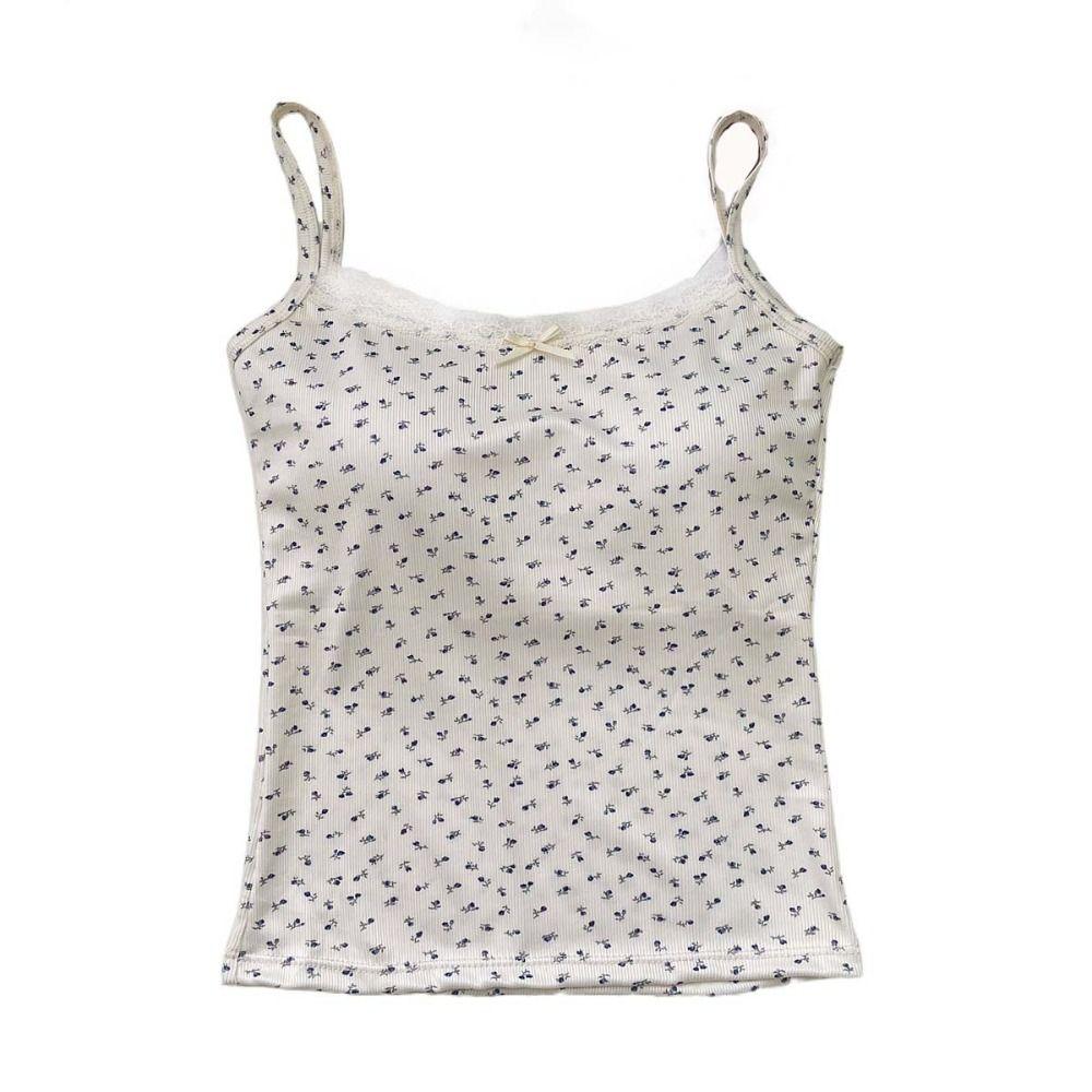 Корейский кружевной укороченный топ с цветочным принтом и U-образным вырезом, милый топ для девочек-цветочниц, кружевная майка с бантом, приморский