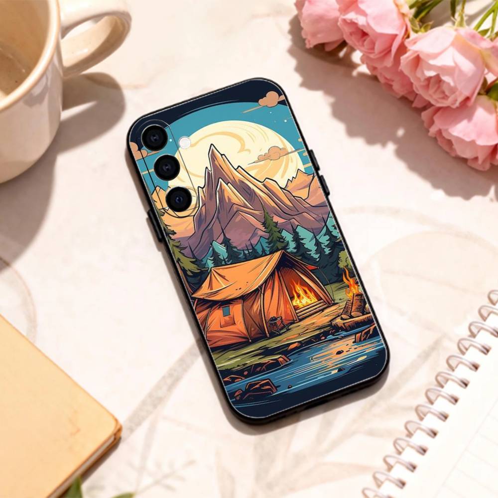 Nature outdoor camping phone Case For Samsung Galaxy A73,A72,A71,A70,A53,A52,A51,Others Soft Black Shell