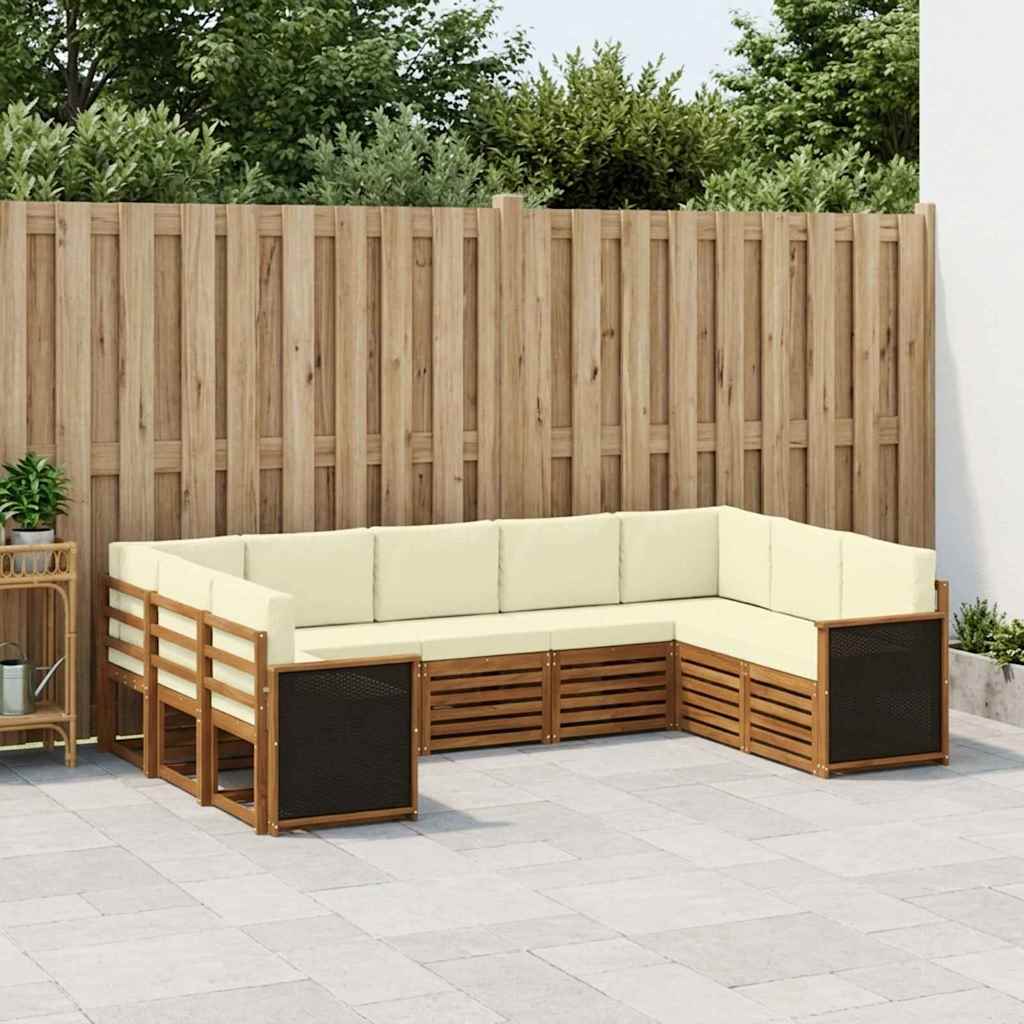 Outdoor Corner Sofa Set with Cushions 7 pcs Natural and Cream