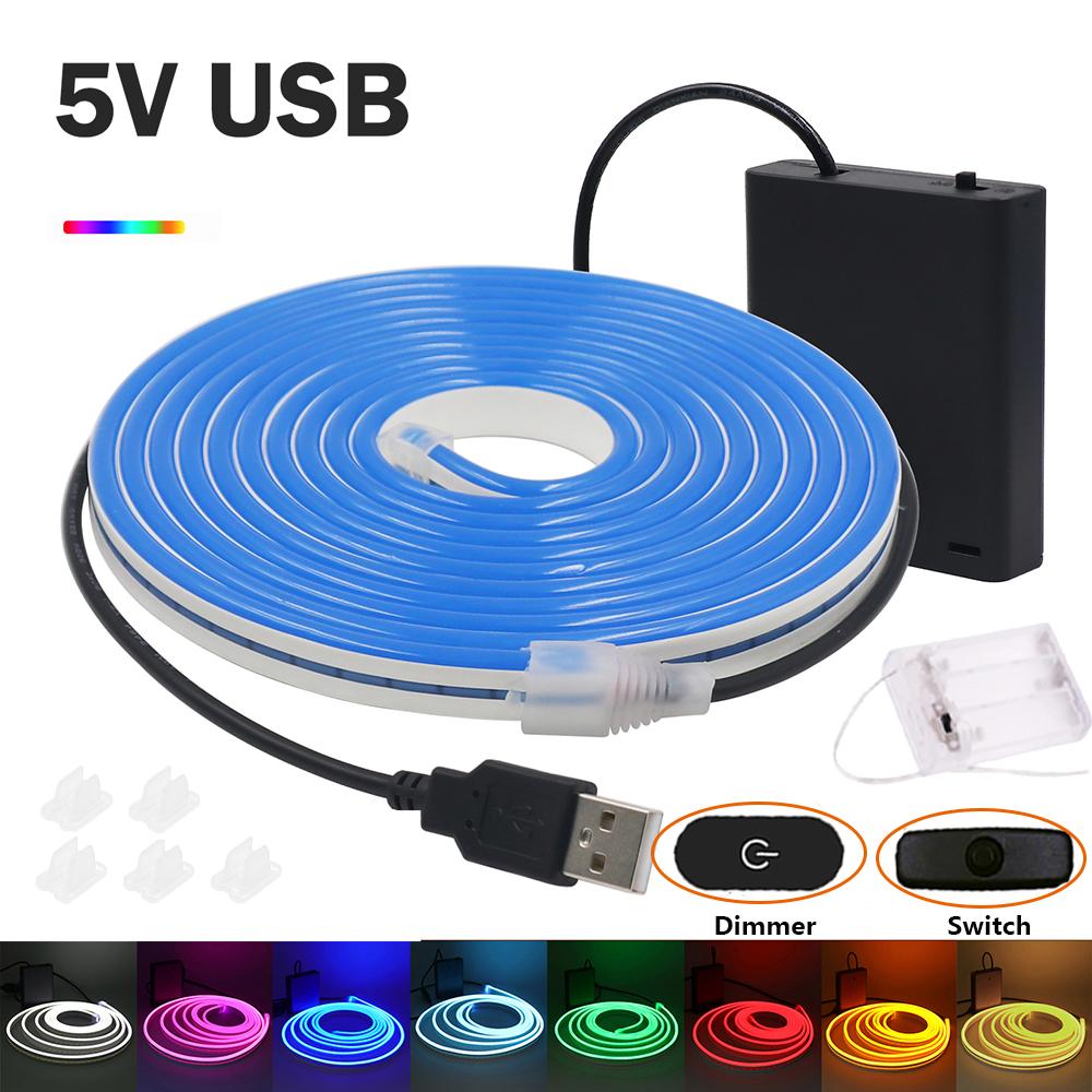 5V Dimmable LED Neon Strip Light Battery USB Powered Switch Touch Dimmer Kit 2835 120LED Flex Silicone Lamp Waterproof Backlight
