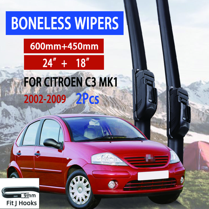 Для Citroen C3 MK1 2002-2009 автомобильный стеклоочиститель U-образный мягкий резиновый бескаркасный без кронштейна автомобильные дворники 24"+18"