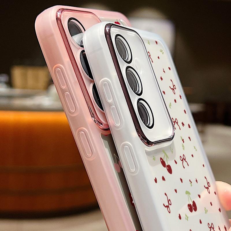 Чехол Bowknot Cherry Print Clear Slim для Samsung S25 Ultra S24 FE S23 A56 A36 A16 A55 A15 A26, мягкая силиконовая противоударная пленка для объектива, чехол для телефона