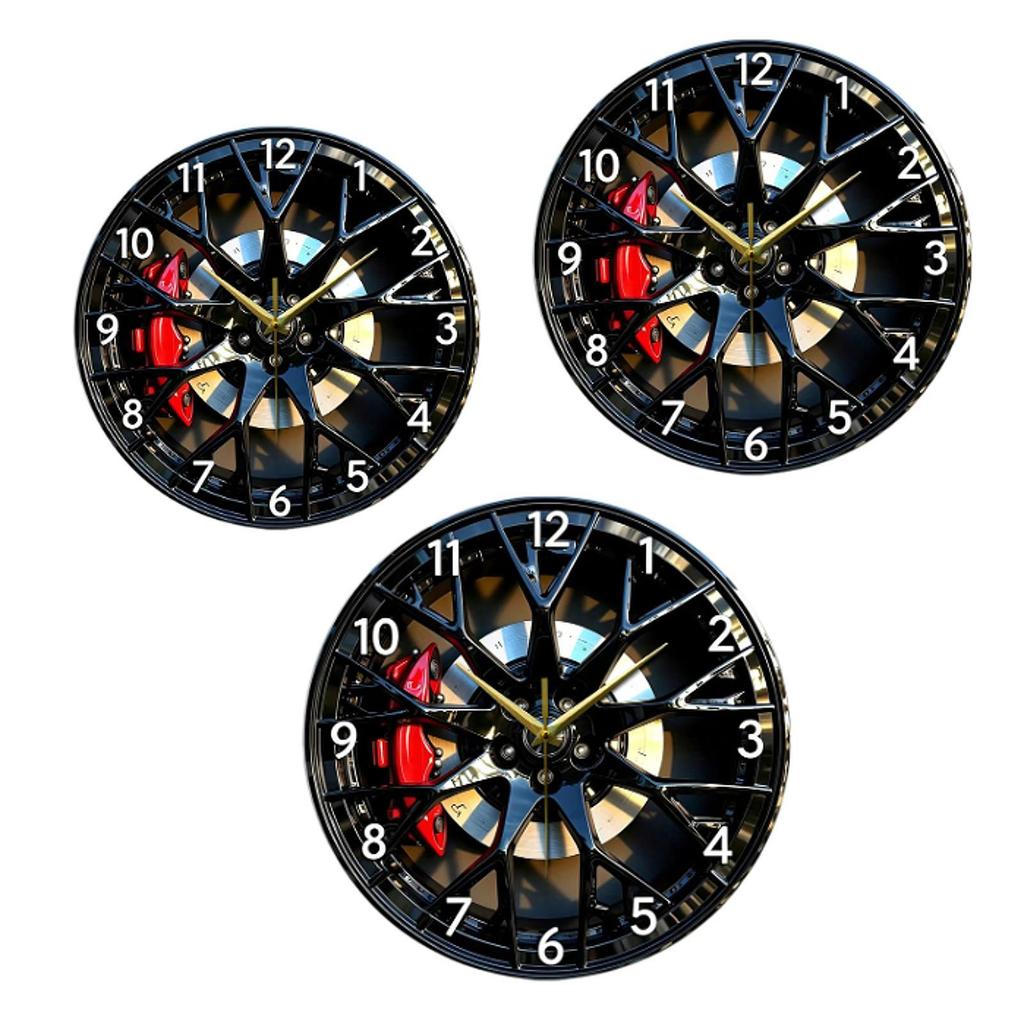 2D Car Wheel Hub Wall Clock Acrylic Ornament Tire Hanging for Farmhouse