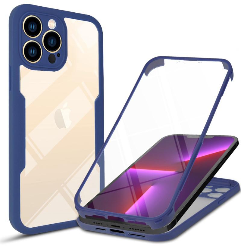 Прозрачный чехол для телефона с полной защитой на 360° для iPhone 14 Plus 13 12 11 15 Pro XS Max X, мягкая передняя пленка + задний жесткий чехол-бампер из ПК