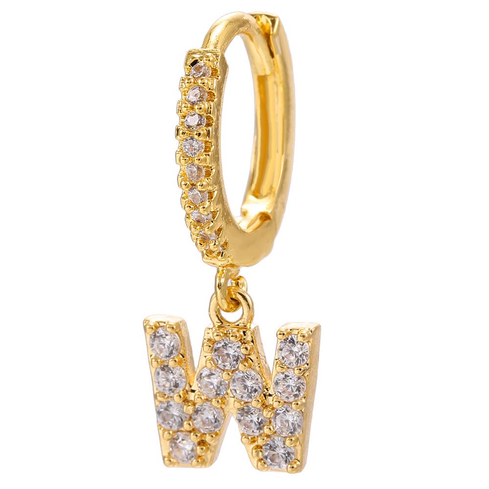 Luxury 26-Letter Pendant Earrings: Micro-set Zirconia Studs, Copper Plated with 18K Gold, European & American Style