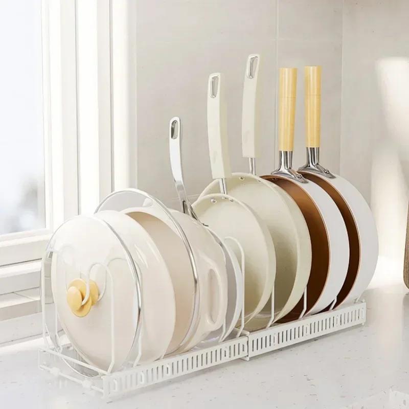 Pot Rack Bowl and Plate Storage Rack Expandable Pans Storage Rack with 7/10 Adjustable Compartments Kitchen Cabinet Storage Rack