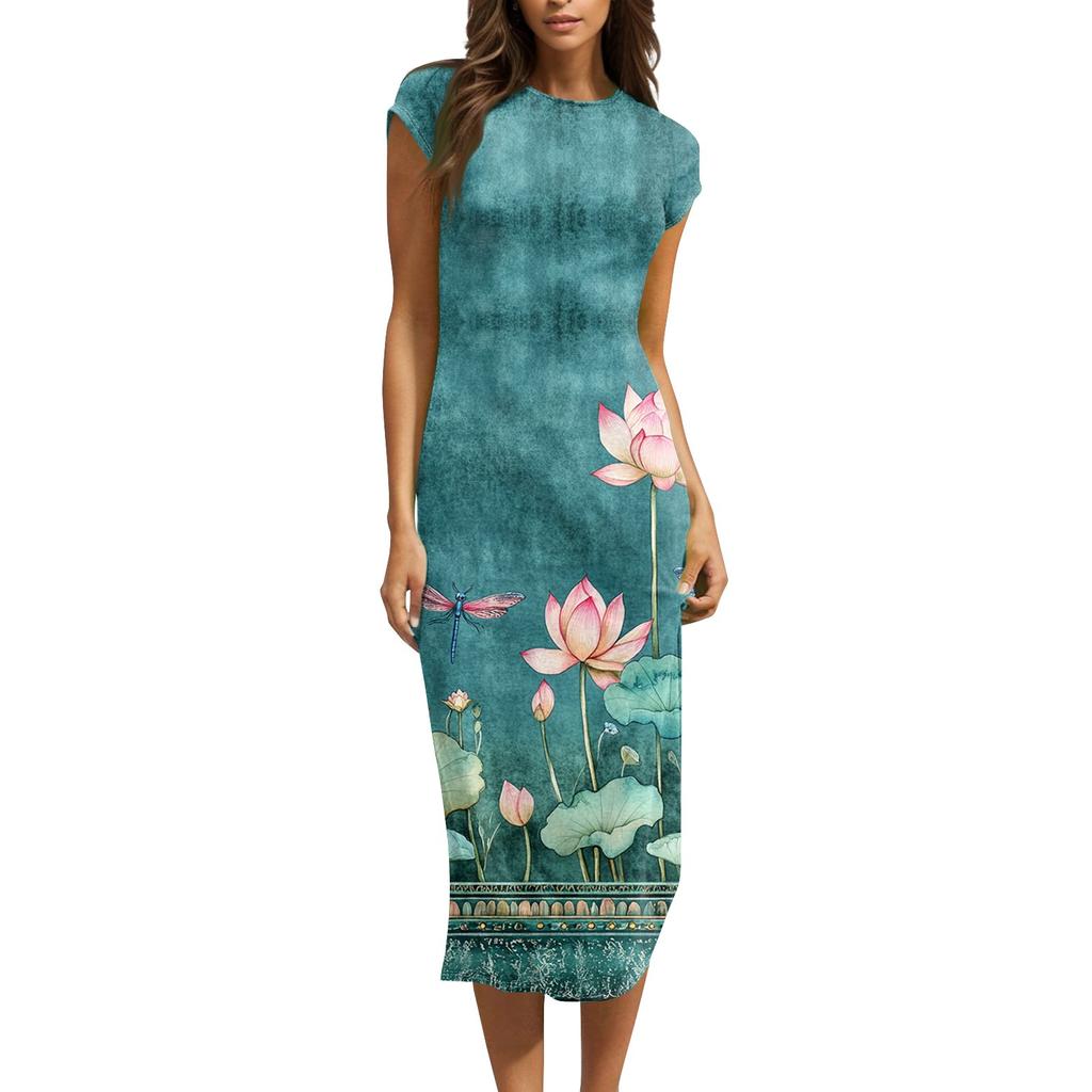 Женские платья миди с коротким рукавом и воротником-хомут, весна-лето, вечернее платье