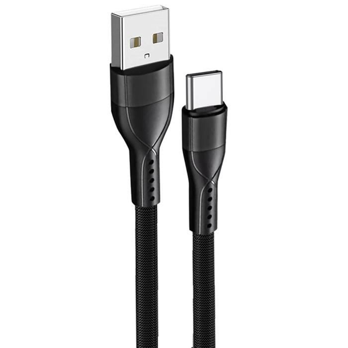 Câble USB-C Rapide Nylon pour Samsung Galaxy A05s A06 A15 A16 A25 A35 A55 S24 Ultra S24 FE S25 - 1 Mètre Noir