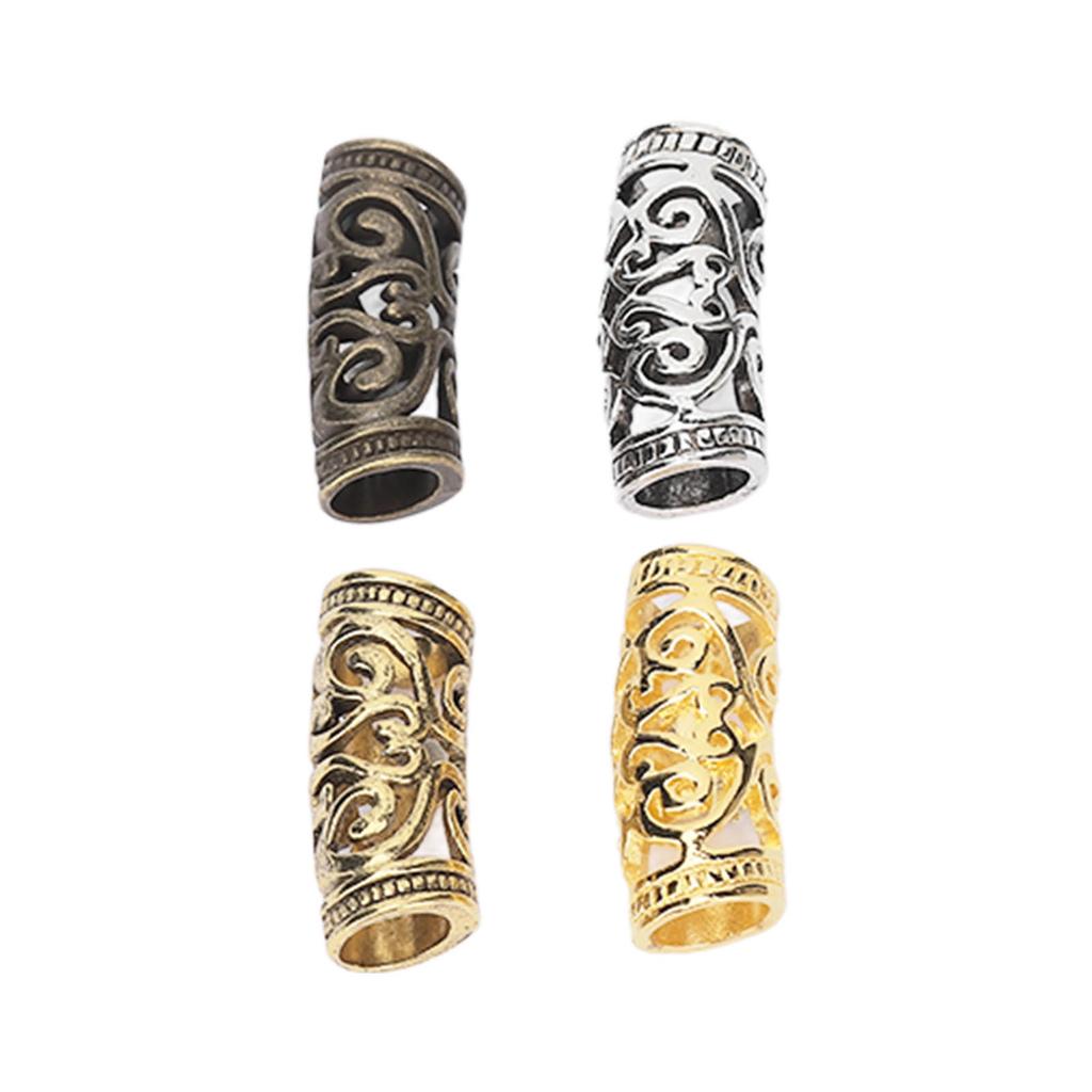 48Pcs Hair Dreadlocks Beads 4 Colors Vintage Alloy Hair Beard Bead for Hair Braiding DIY Jewelry