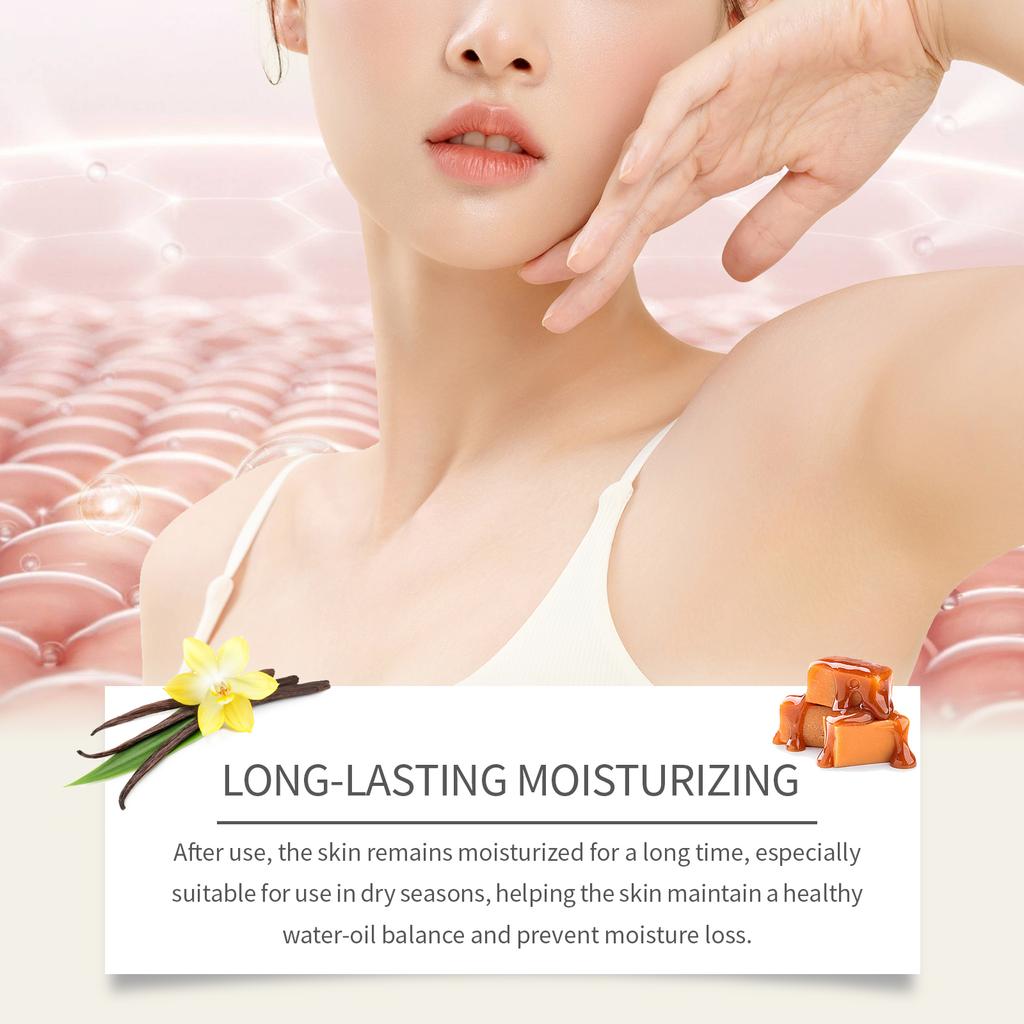 Увлажняющий лосьон для тела с ароматом карамели и ванили. Мягкое питательное увлажнение для сияющей, мягкой кожи.