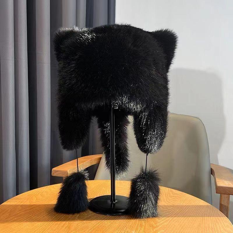 Утепленные зимние шапки для женщин Сохраняют тепло Ветрозащитная пушистая шапка-ушанка с милым хвостиком Защита ушей Шапка-авиатор Зима