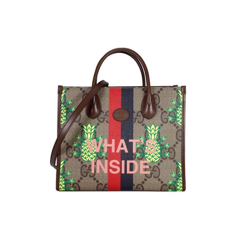 Gucci Pineapple Collection Logo Print Large Capacity Leather Shoulder Tote Bag Small Women handbags Multicolor 659983-URRAT-8569