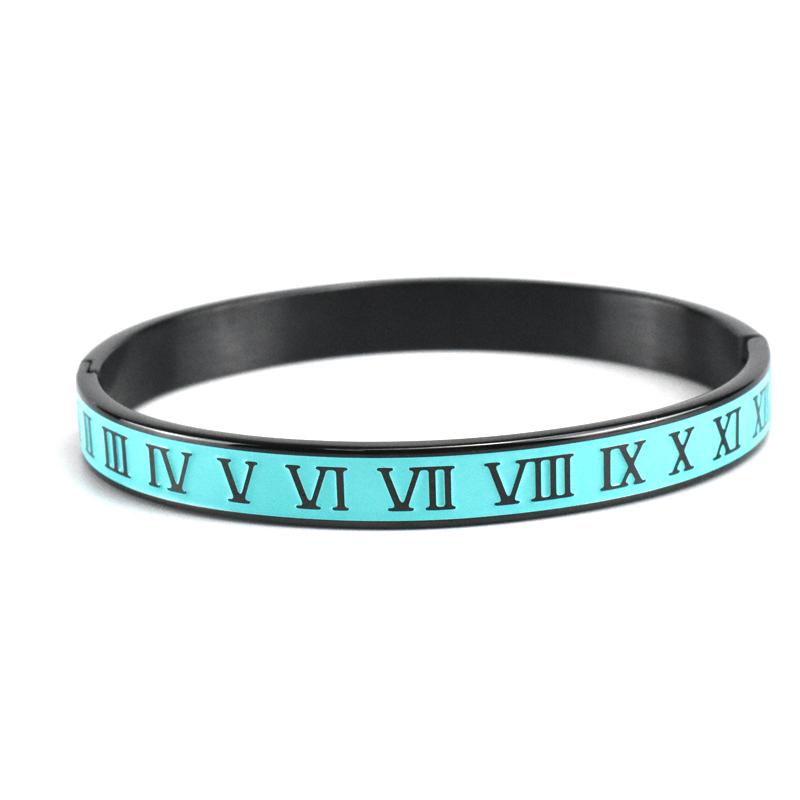 Luxury Cuff Retro Vintage Stainless Steel Bracelets For Men Blue Enamel Roman Numeral Bangle Couple Pulseras Jewelry