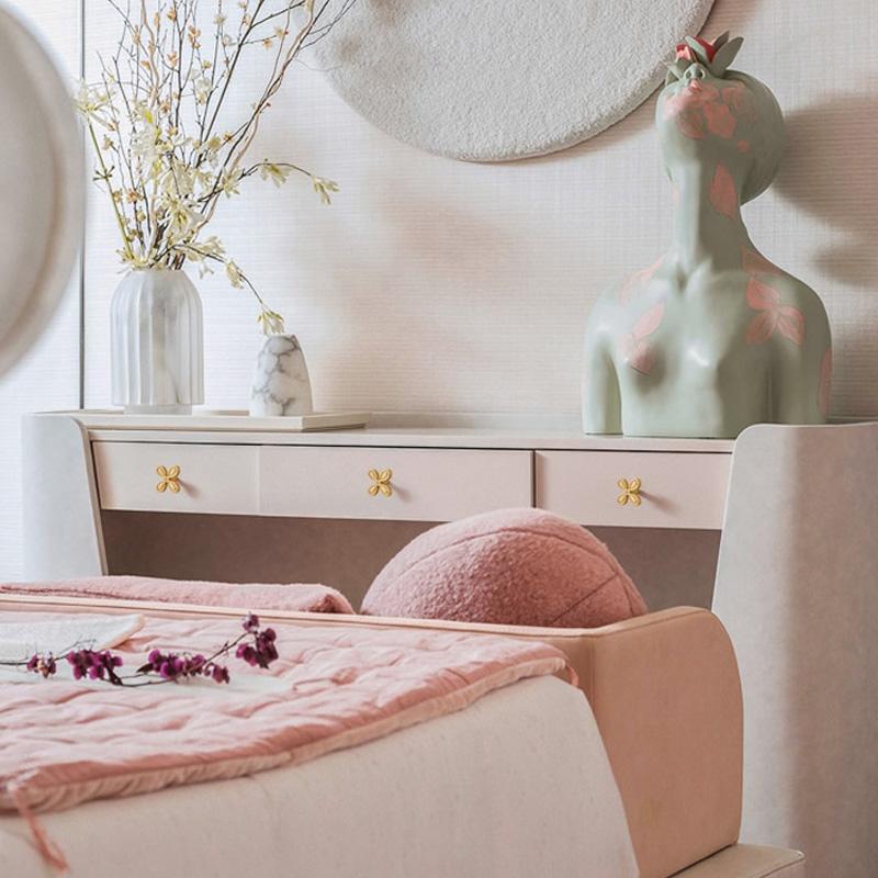 1Pc Drawer Door Handle Bright Silver Leaf Clover Luxury Brass Handle French Cabinet Full Copper Wardrobe