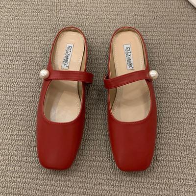 Туфли на плоской подошве женские мюли осенние мягкие кожаные тонкие туфли туфли Мэри Джейн с квадратным носком современные тапочки повседневная обувь летние сандалии