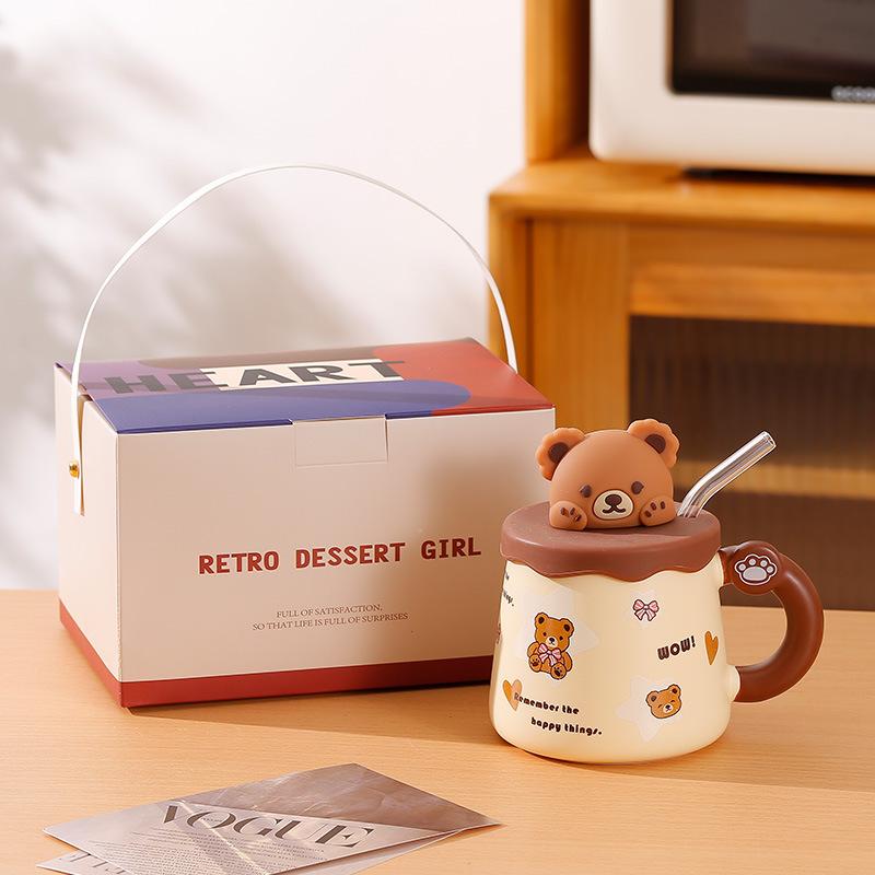 Керамическая чашка Сувенирная кружка с крышкой ложкой Креативная милая Высокоценная Парная чашка для кофе и воды