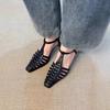 Sheepskin Version~ Niche New Woven One-word Sandals Women's Retro Hollow Square Head High-heeled Roman Sandals