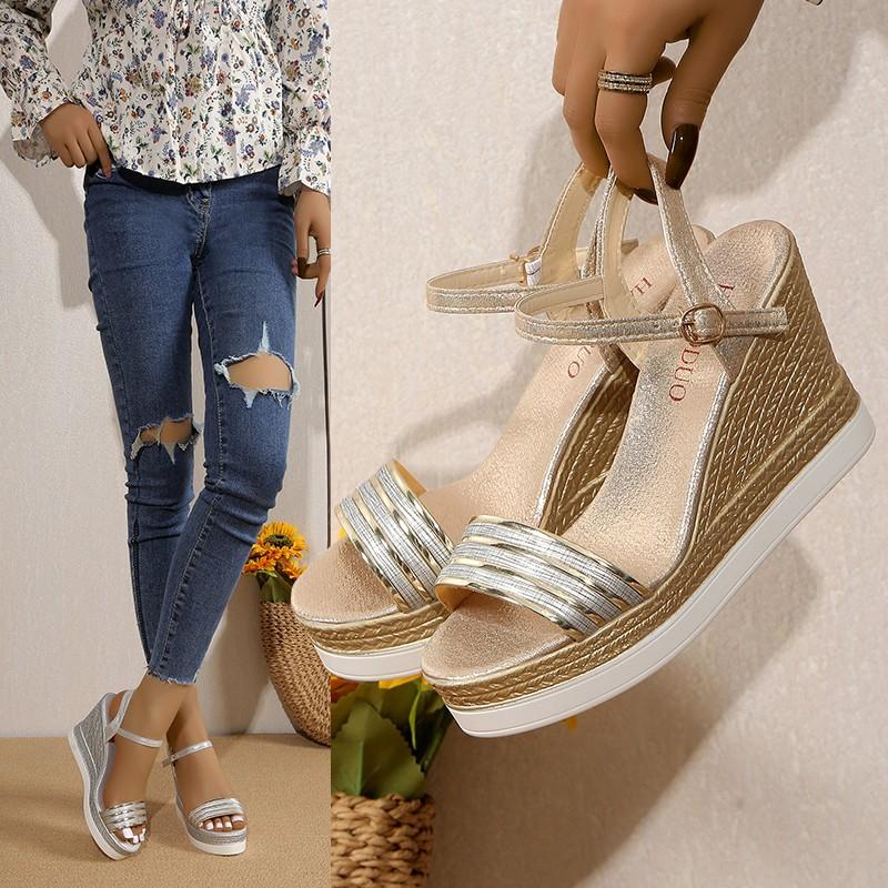 Женские сандалии, летняя обувь, женские босоножки на танкетке, туфли на платформе, дизайнерские сандалии на высоком каблуке, удобная женская обувь больших размеров